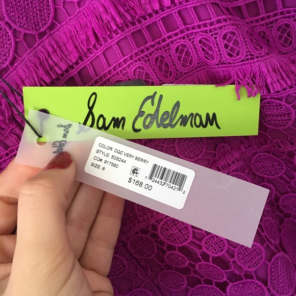 Sam Edelman | NWT V Neck Lace Tassel Pink Very Berry Dress - Picture 7 of 7